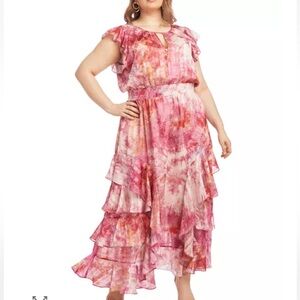 Rachel Roy Issa Printed Chiffon Tiered Dress pink women’s size 14